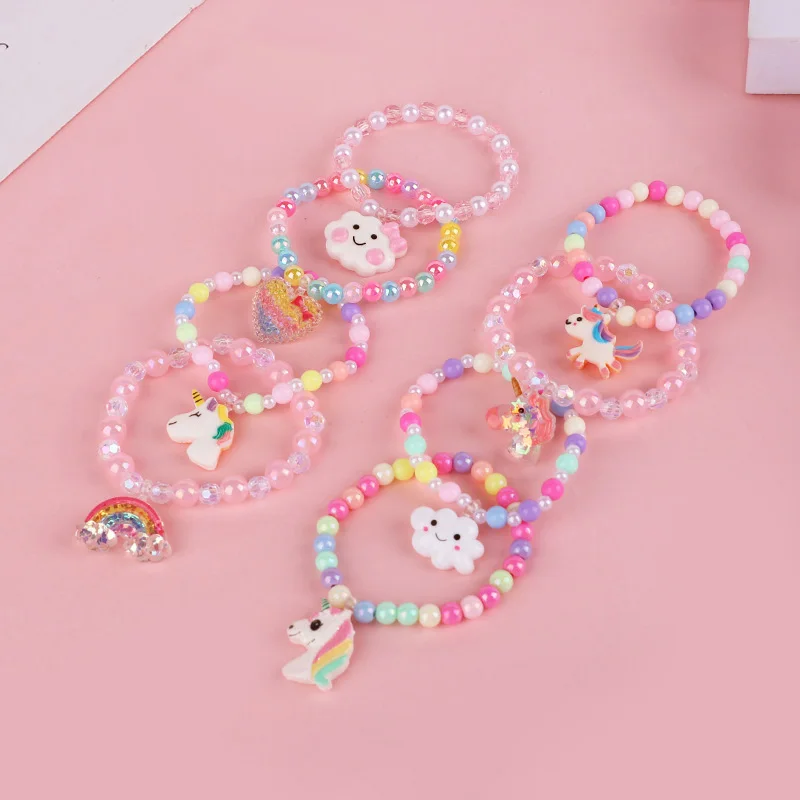 8Pcs/set Rainbow Unicorn Cloud Bracelets Kids Girls Unicorn Birthday Party Favors Goodie Pinata Filler Guests Gift Baby Shower