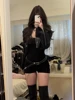 Gothic Sexy Y2k Two Piece Set Women Korean Casual High Street Retro Suit Female Elegant Leather Tops + High Waist Jumpsuit 2024 5