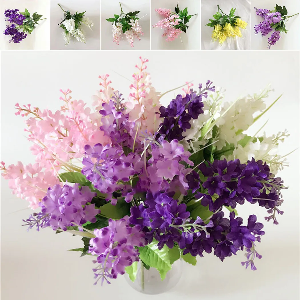 

5 Heads Hyacinth Violet Flower Fake Silk Artificial Green Plant Bouquet Bridal Bouquet DIY Home Wedding Table Center Decoration