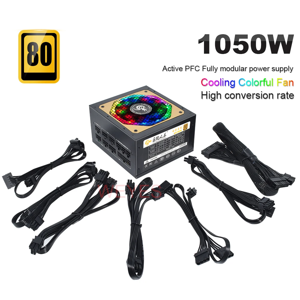 1050Wmax Alimentatore Modulo Completo Atx-1050W Nuova Custodia Per Computer Atx Psu Colorato 110-264V Full Voltage 24Pin
