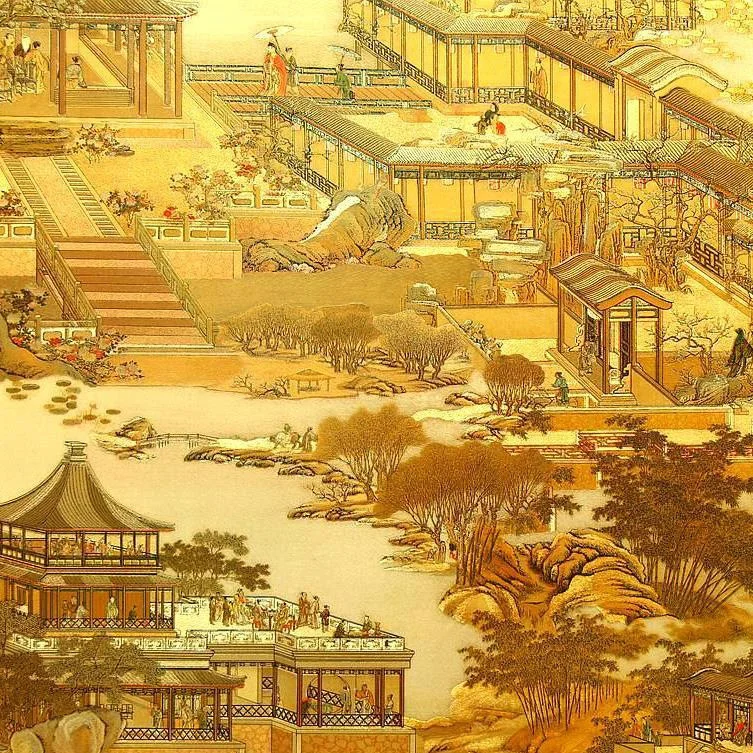 Qingming shanghetu wallpaper gold foil golden yellow hotel restaurant Chinese store decoration wallpaper