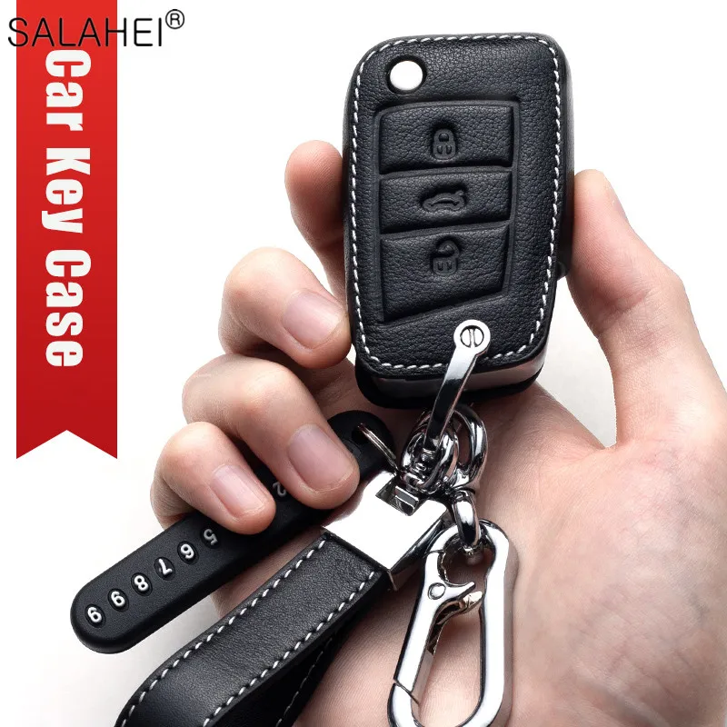Key Case Cover Leather Car Key Case Cover Bag For Volkswagen VW Golf 7 MK7 GTI For Skoda Octavia A5 Fabia A7 Seat Ibiza Leon FR 2 Aztec Altea
