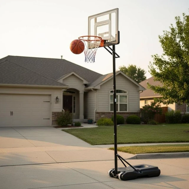 Basketball Hoop, 5-7 ft Adjustable Height Portable Backboard System, 32 inch Basketball Hoop & Goal, Kids & Adults Basketball Set with Wheels, Stand, and Fillable Base, for Outdoor/Indoor