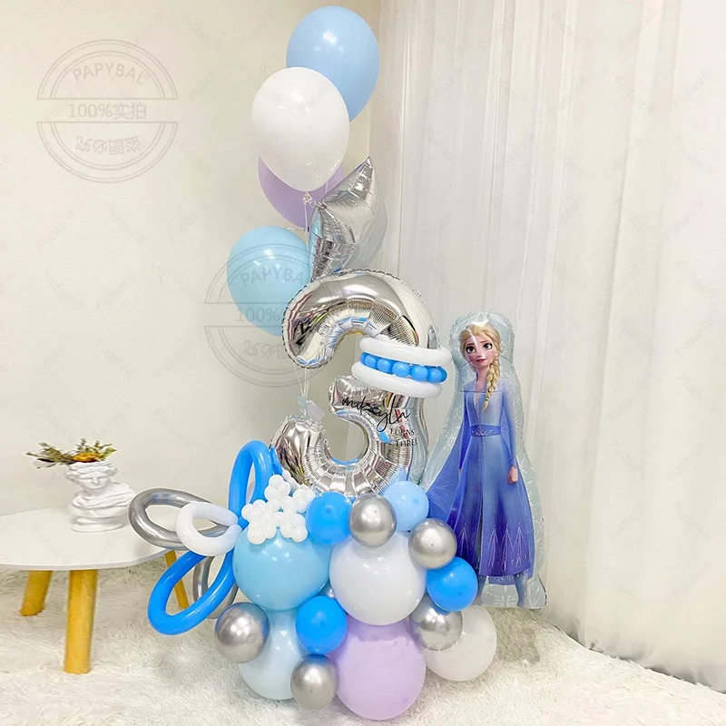 40Pcs Frozen Theme Birthday Party Decoration Balloons Set Princess Elsa Snowman Foil Balon 32 Pollici Silver Number Balloons Decor