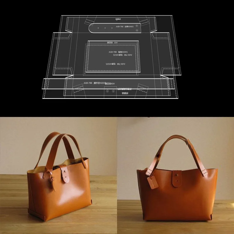 DIY Handmade Leather Hand Carrying Bags Acrylic Version Drawing Grid Pattern Design Leather Art Template
