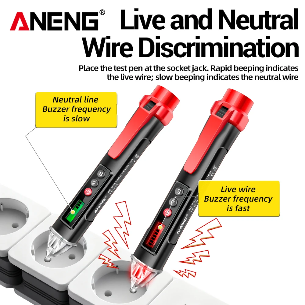 ANENG VC1010 비접촉식 전압 테스터 펜 12-1000V AC 디지털 전압 감..