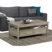 Coffee Table Warm Shaker Solid Wood 48 Inch Wide Rectangular Transition, Distressed Grey for Living Room and Family Room 1