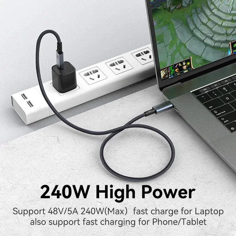 USB 4 Cable Supports 8K HD Display 40 Gbps Data Transfer 240W Charging USB C to C Cable for iPhone Type-C Laptop Hub Docking