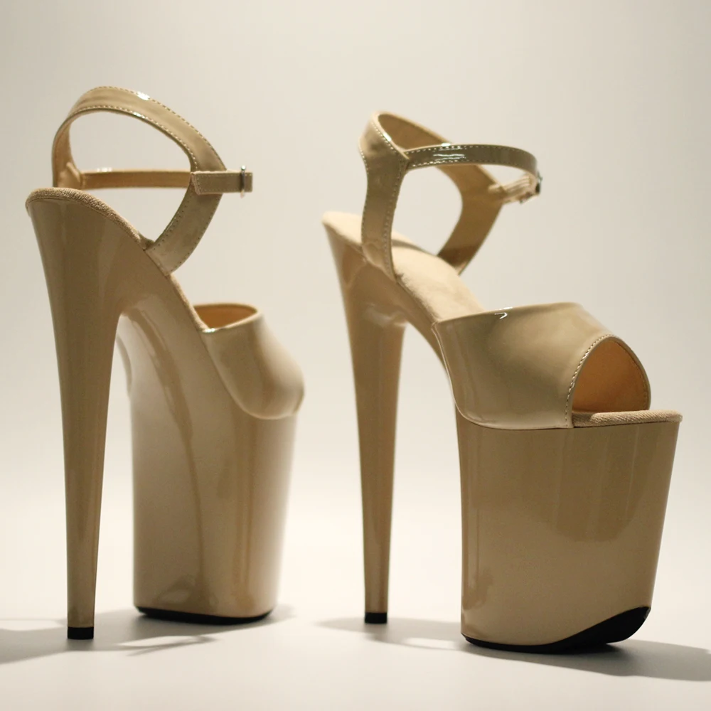 20cm/ 8inches lady shinny beige upper sexy high heel sandals pole dance shoes 3