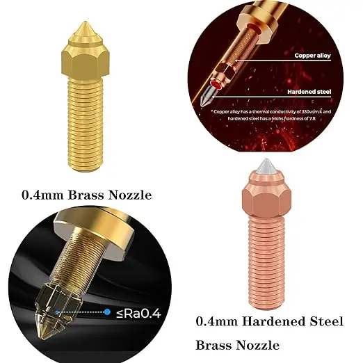 Creality K1 Max 깍지 키트 경화 강철 황동 노즐, K1/K1 Max/Ender-3 V3 KE 고속 3D 프린터용, 0.4mm 노즐 키트