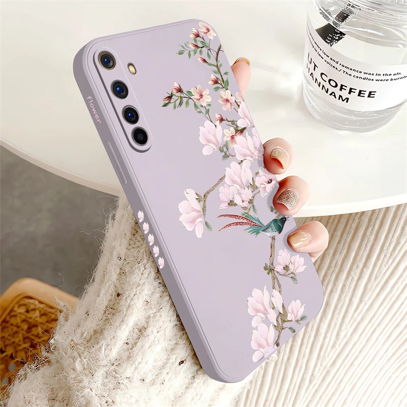Silicone Soft Phone Case with Birds and Flowers Pattern - Shockproof Bumper Back Cover