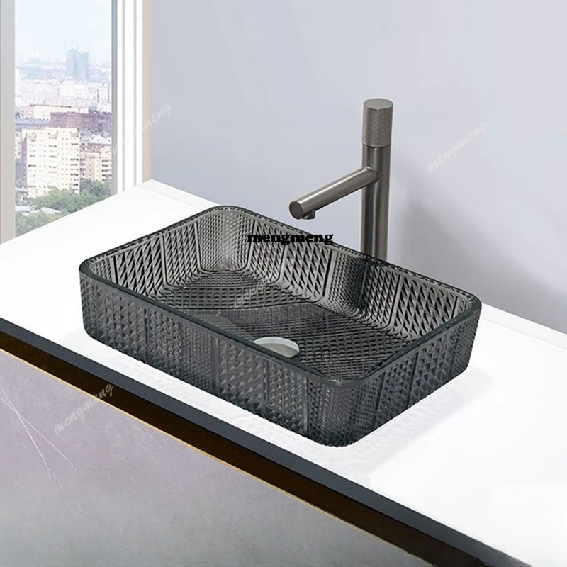 อ่างล้างหน้าแบบวางบนเคาน์เตอร์ อ่างล้างหน้าในบ้าน อ่างล้างหน้าห้องน้ำ กระจกคริสตัลใสสไตล์ฝรั่งเศส อ่างล้างหน้าห้องน้ำ 1