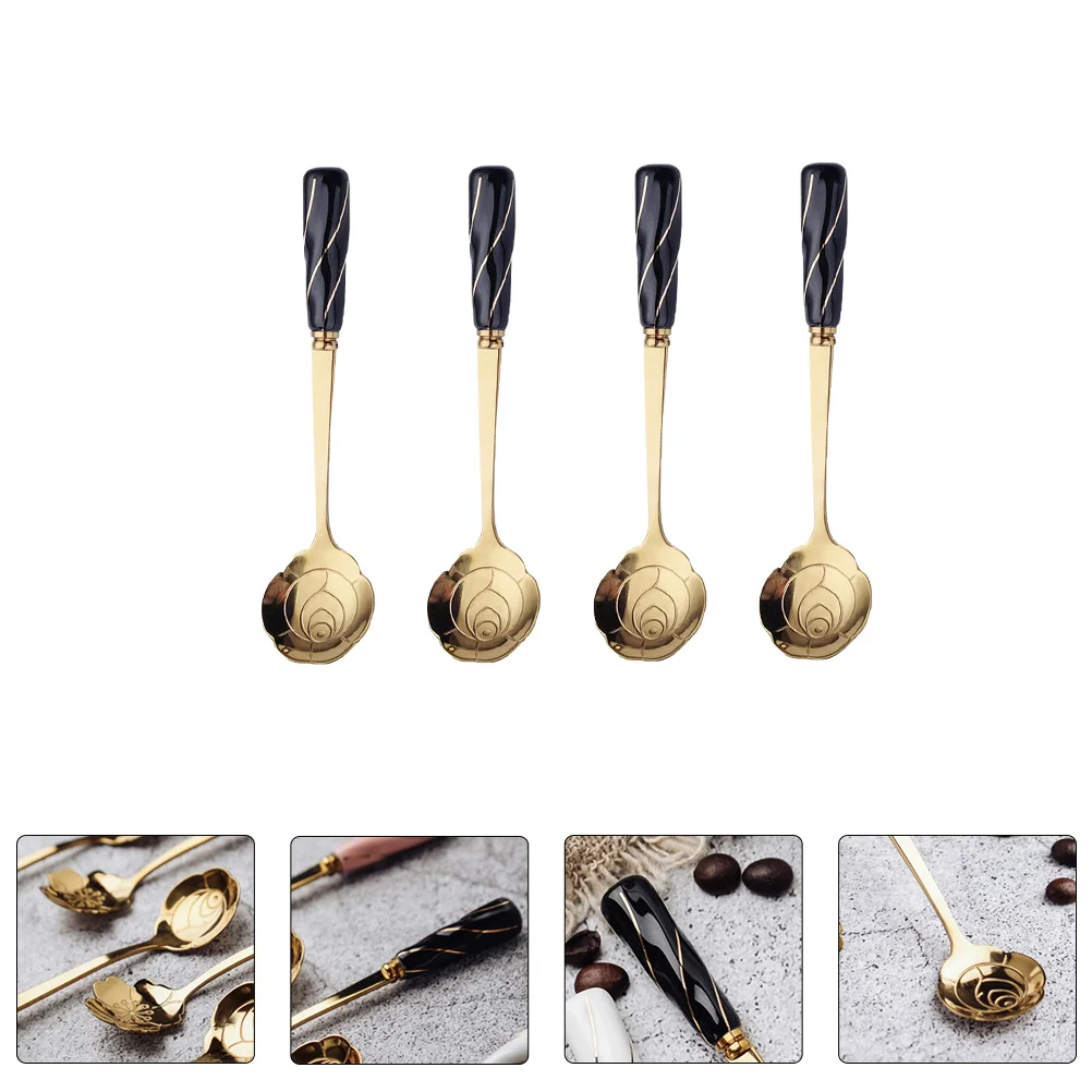 

Spoons Spoon Tea Coffee Flower Gold For Dessert Bar Ceramic Set Hot Stir Ice Handle Small Cream Sugar Teaspoons Sprinkle