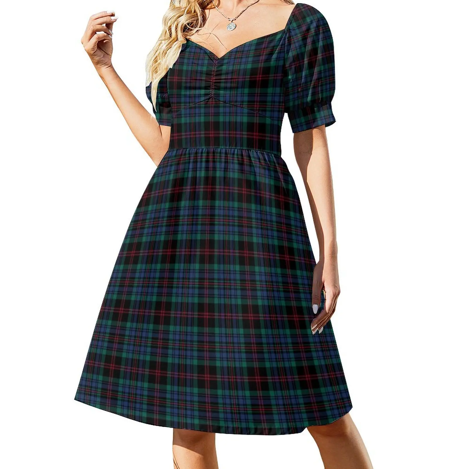 thumbnail image 1 of Vestido de manga corta con estampado de tartán irlandés Daly, vestidos elegantes de tallas grandes, vestido de cumpleaños para mujer, vestidos de mujer, vestido, 1 of 7