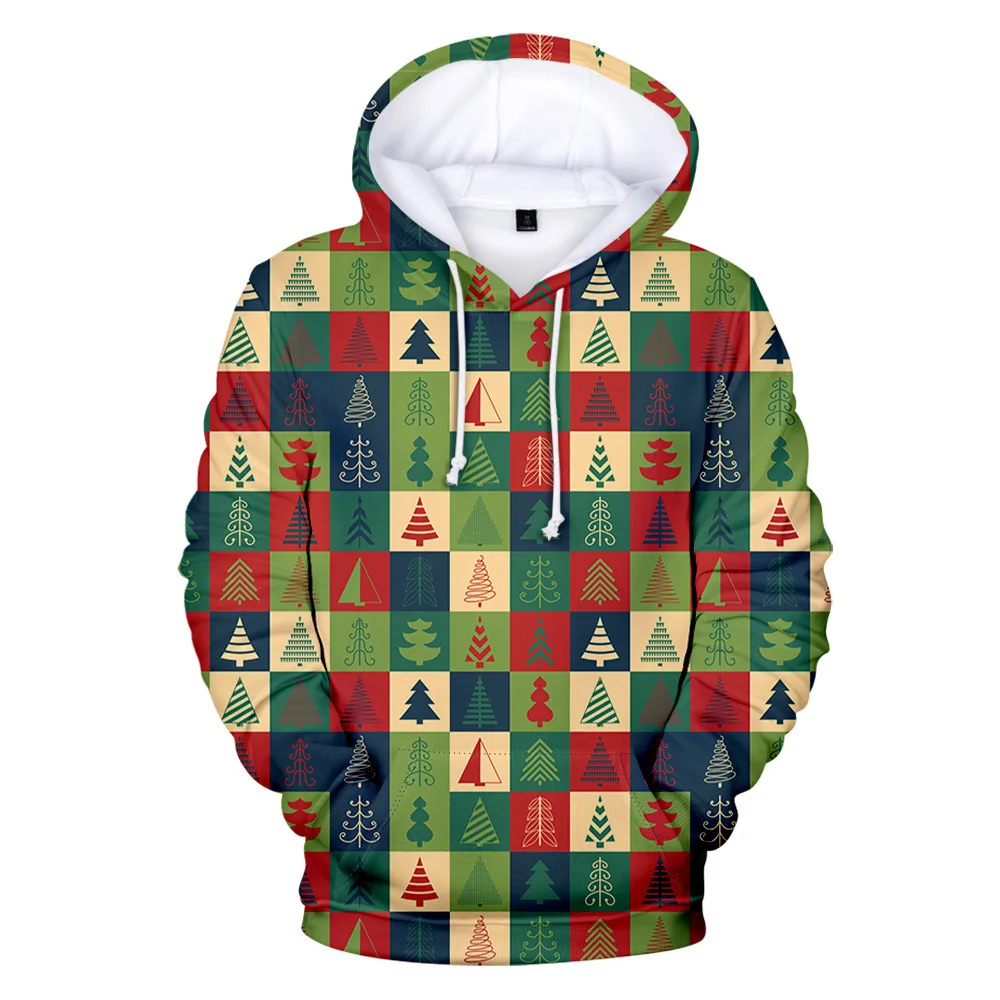 2023 New Christmas New 3D Fashion Print Loose Men's and Women's Thin Velvet Hooded Sweater