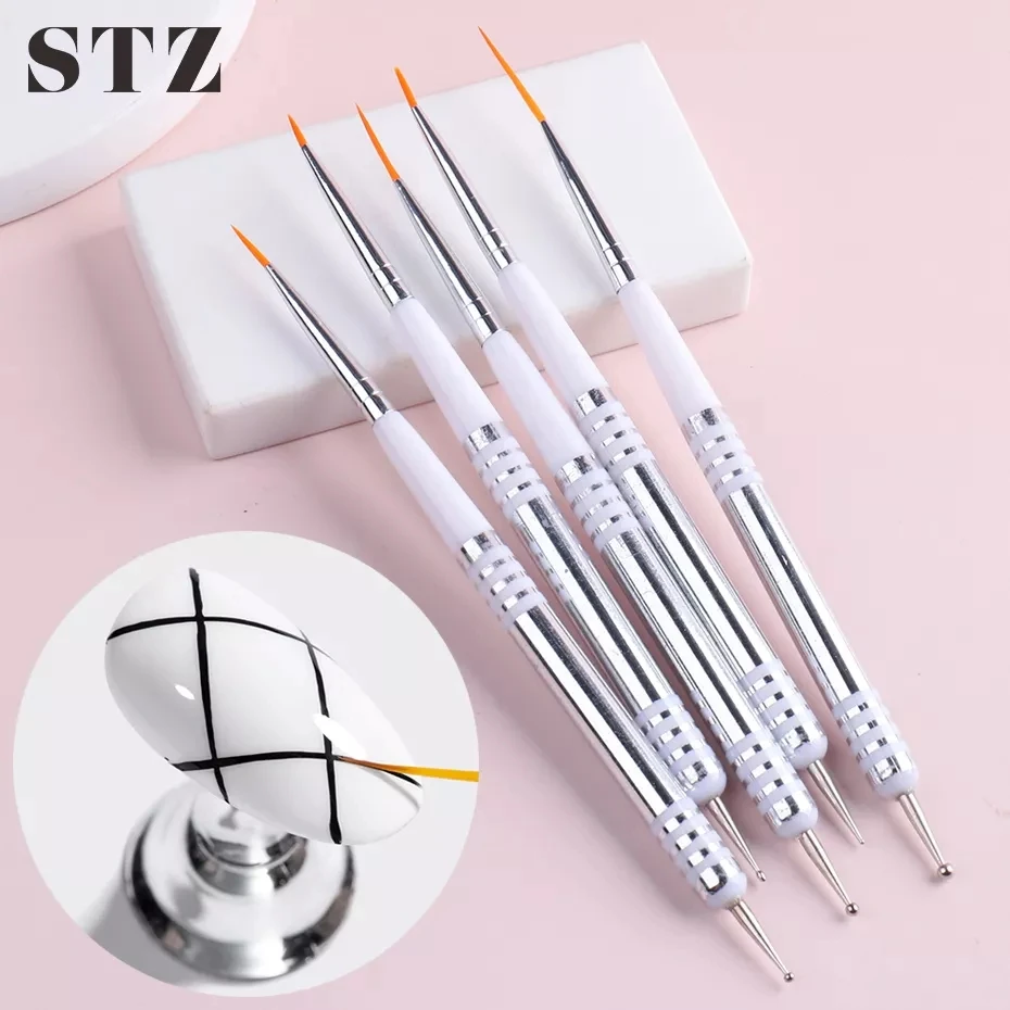 

STZ 5PCS/Set Nail Art Brushes Double Head Liner Drawing Carving Dotting Pen French Tips Nail Design Manicure Painting Tools R25