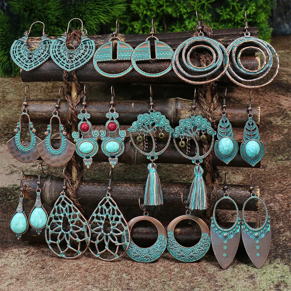 العرقية نمط استرخى أقراط للنساء البوهيمي فريد ليف شرابة مستديرة قطرة الماء القرط مجوهرات نسائية Brincos