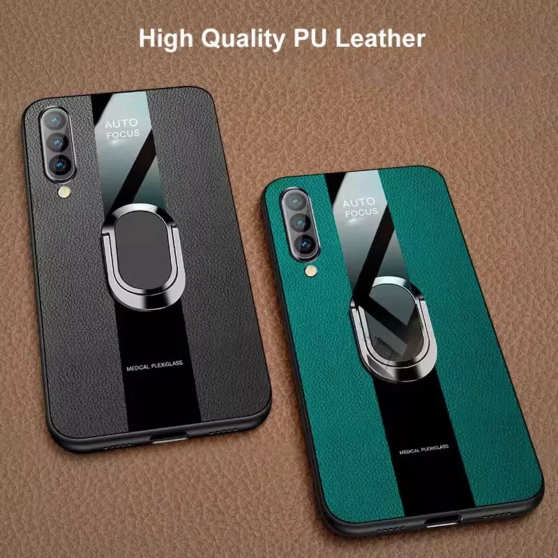 Leather Ring Holder Shockproof Phone Case with Silicone Protection and Back Cover