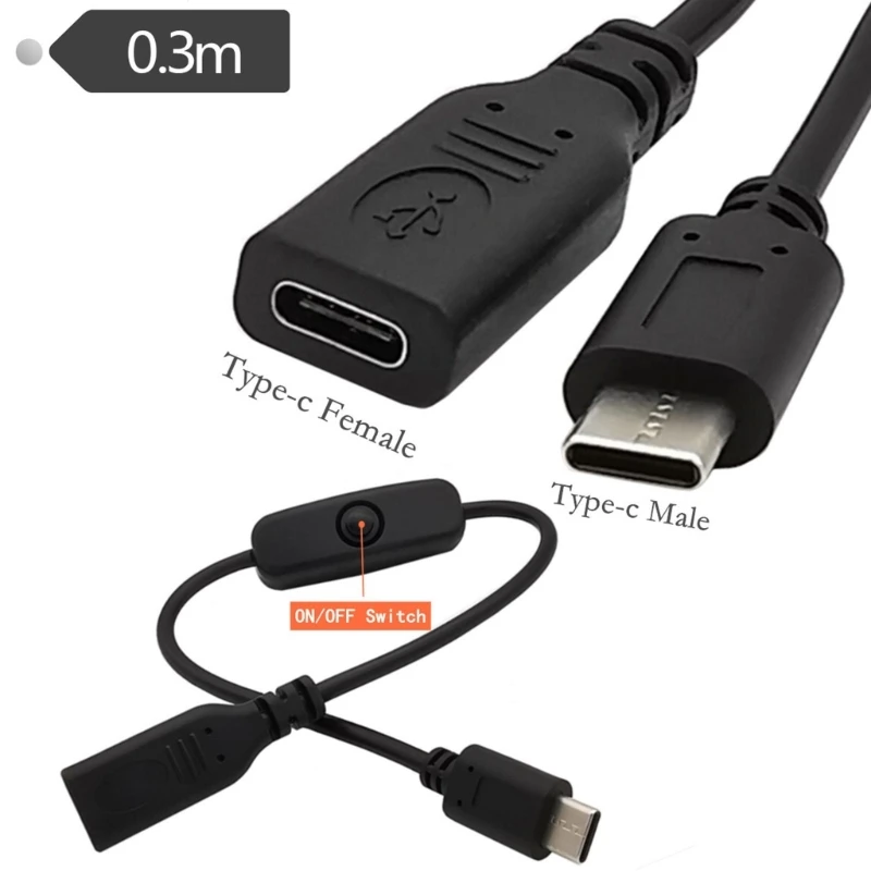 Compact USB-C Power Extension Cable with On/Off Switch
