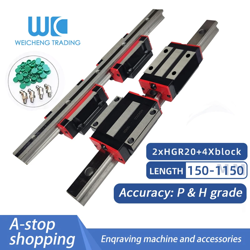 

2pc Linear Rail Guide HGR20 HGH20 Any Length+4pc HGH20CA Linear Narrow/Flange Carriges Sliding Block HGW20CC Cnc Parts