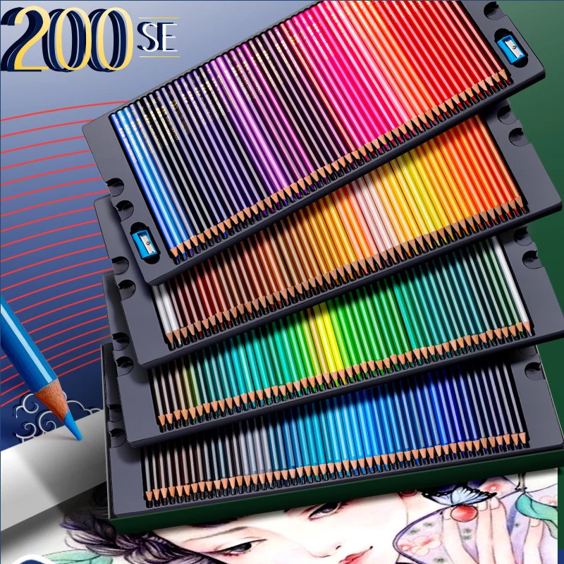 Professional colored Pencils, 200 colors, Metal Box with 2  Pencils Sharpener Drawing Set for Artists Beginner Kids Adult