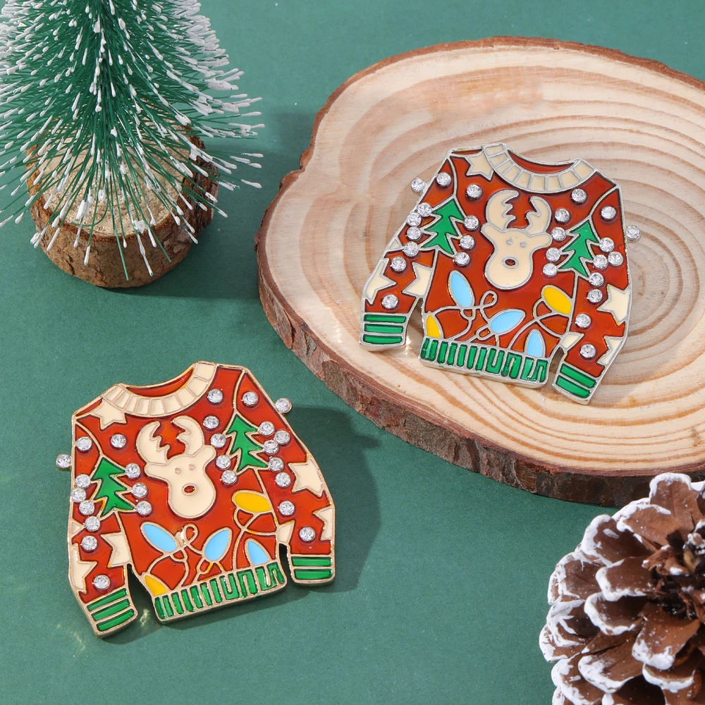 Vintage Ugly Christmas Sweater Brooches Cute Reindeer