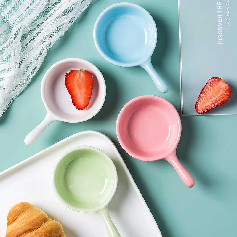 Plato pequeño de mango nórdico para restaurante occidental, plato de salsa de cerámica de un solo Mango, plato de vinagre, plato de condimentos, utensilios de cocina para el hogar - 100 cosas bonitas para la casa