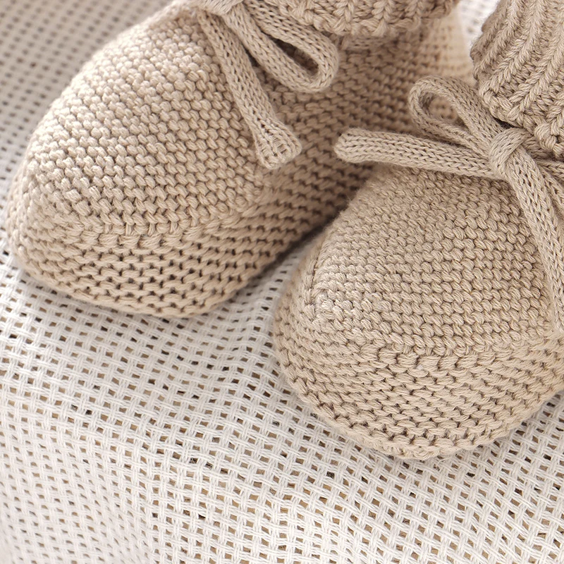Newborn Baby Shoes Cotton Knit Infant Boys Girl Boots Fashion Tie Solid Toddler Kid Clothing Accessories 0-18M Walk Bed Footwear
