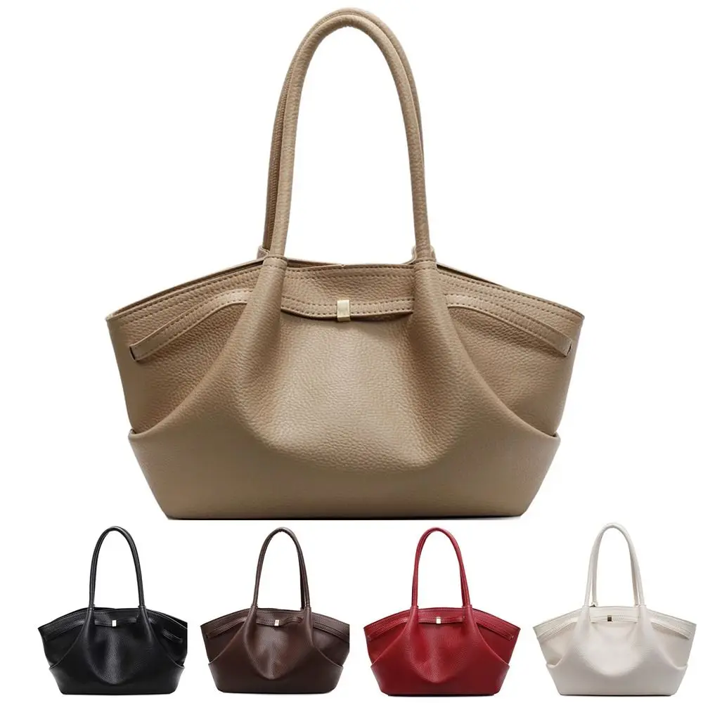 Fashion PU Leather Underarm Shoulder Bags Large Capacity Lychee Pattern Women's Handbags Solid Color Travel Tote Bag