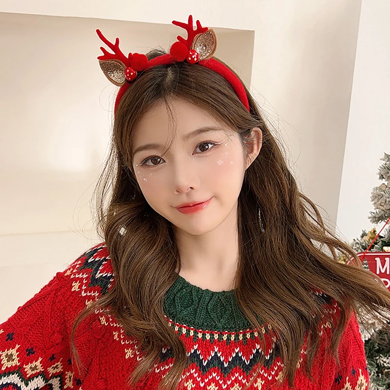 

1PC Children Red Bows Headband Women Girl Elastic Reindeer Antler Santa Hair Hoop Xmas Party Headbands Christmas Accessories