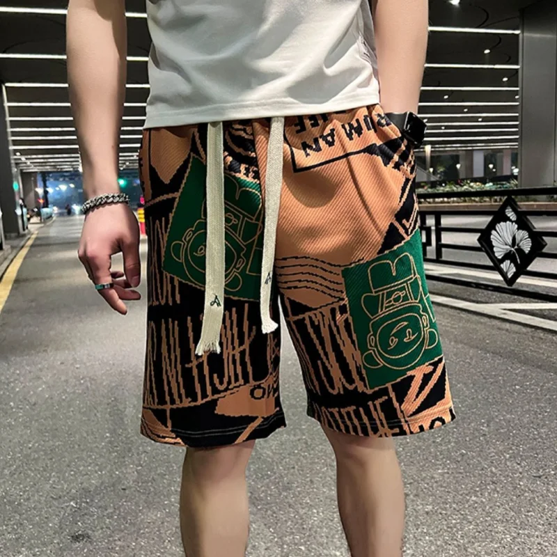 Fashion High Street Fancy Waist Drawstring Shorts Men's Summer Casual Loose Capris Trendy New Men's Pants Sports Versatile Short