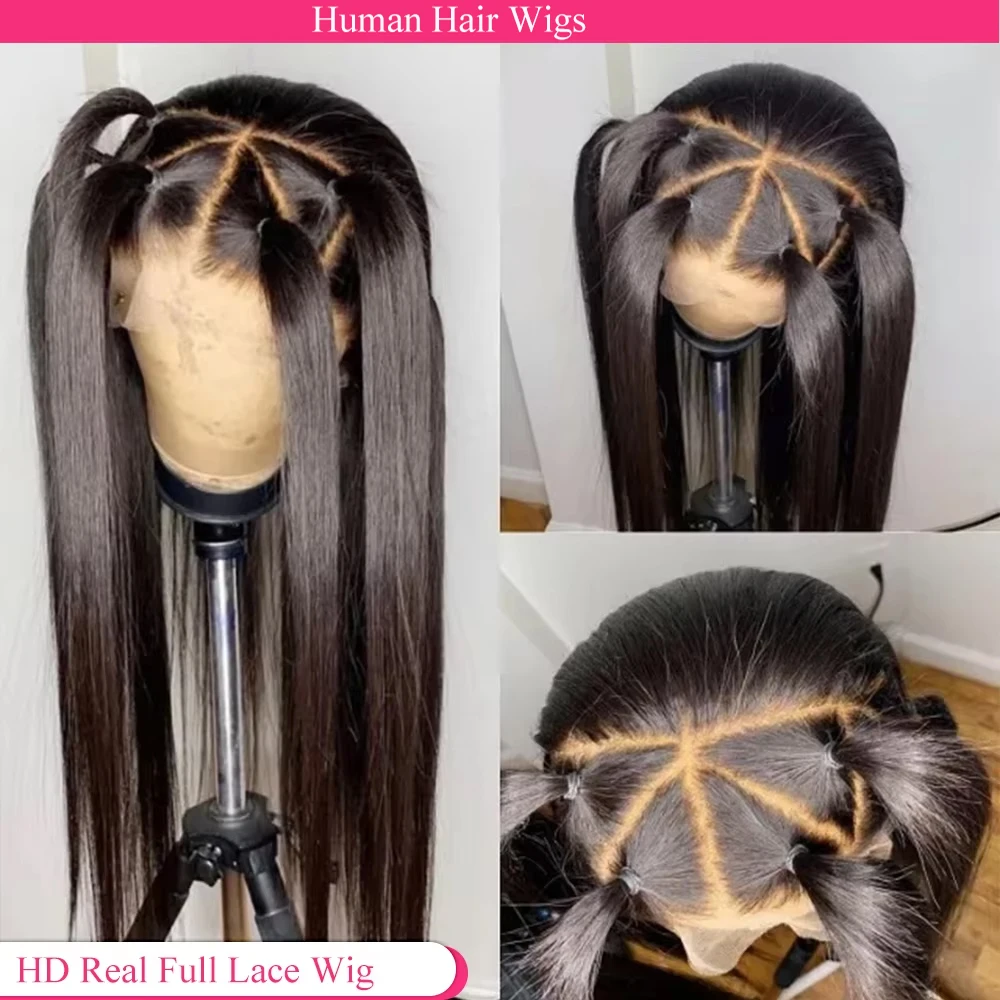 Real HD Full Lace Wigs 100% Human Hair Wig Bone Straight HD Full Lace Frontal Wig Glueless Wig Ready to Wear Preplucked