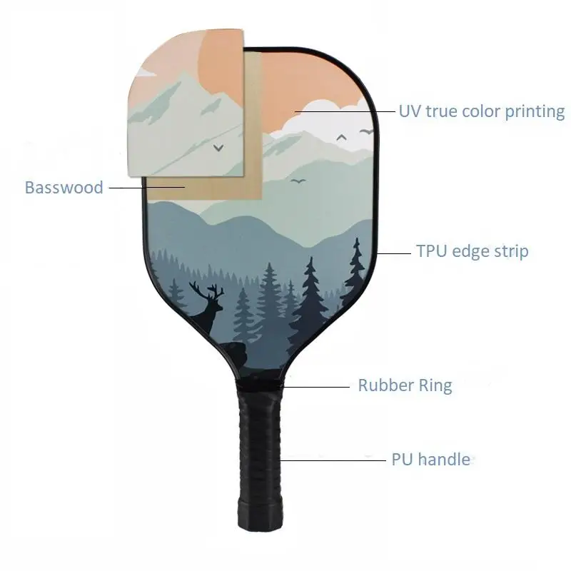 Customize Wood Pickleball Paddles for Beginner Player Sport Pickleball Racket Set of 2 Paddles 4 balls Carry Bag