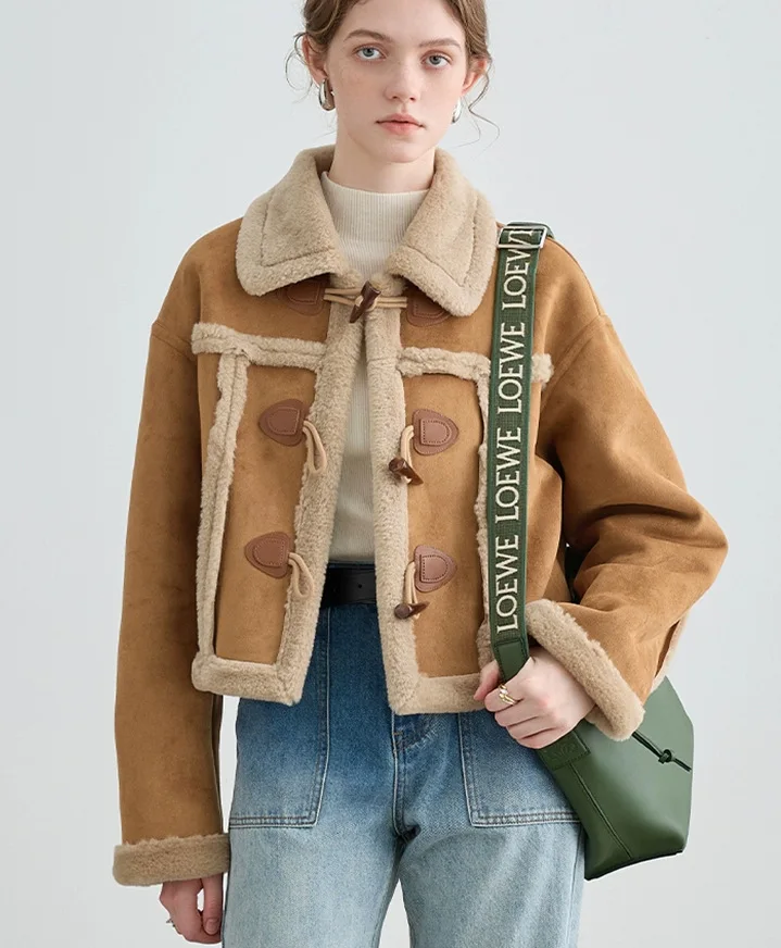 2023 Winter Vintage Style Single Breasted Turn Down Collar Short Jacket For Women Retro Outerwear Fashion Patchwork Coat