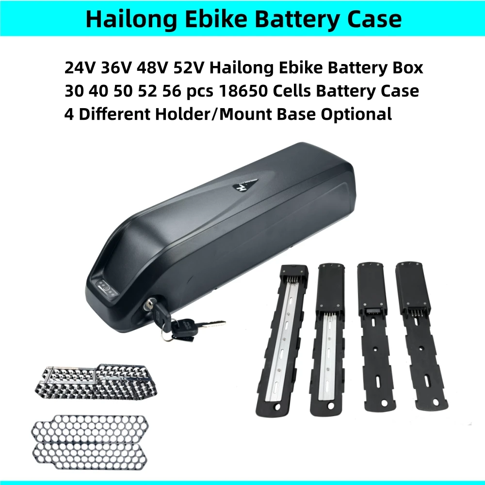 30 40 50 52 56 pcs 18650 cells Ebike Battery Box 24v 36v 48v 52v Down Tube Case with Cells Holders