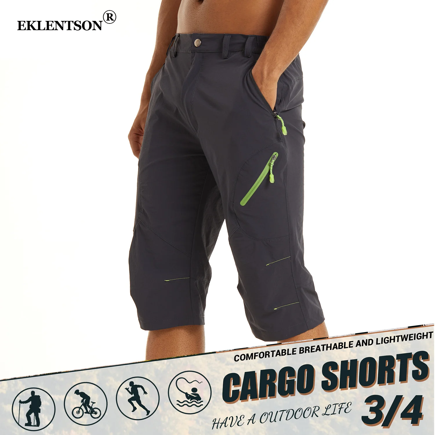 EKLENTSON Summer Men's Quick Dry Cargo Shorts with Zip Pocket for Outdoor Hiking Camping Mountaineer Shorts sport shorts