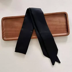 Women's Long Skinny Silk Satin Hair Scarf - Elegant Solid Color Fashion Accessory (Black)