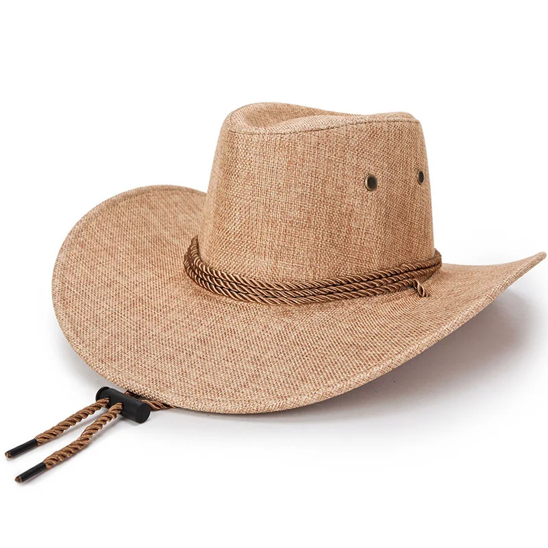 

1PC Retro Western Cowboy Linen British Style Solid Color Sunscreen Cap Men Daily Breathable Casual Lightweight