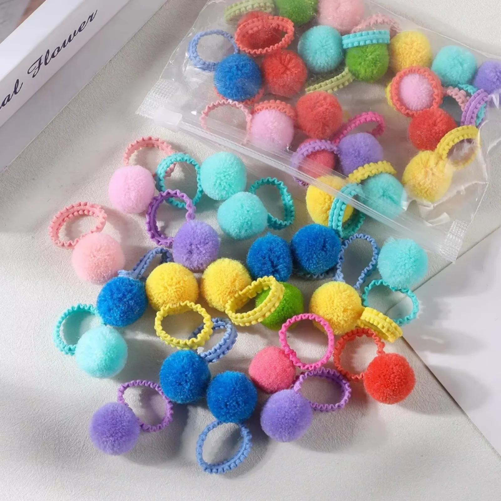 20Pcs Colorful Pom - Pom Hair Ties, Adorable Hair Bands for Little Girls, Cute Hair Accessories