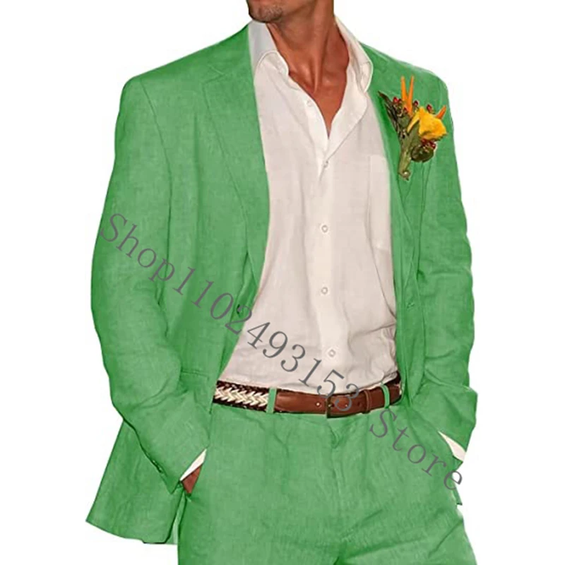 2023 Elegant Linen Wedding Suits For Men Slim Fit Notched Lapel 2 Pieces Groom Wedding Party Tuxedos Costume Homme Mariage