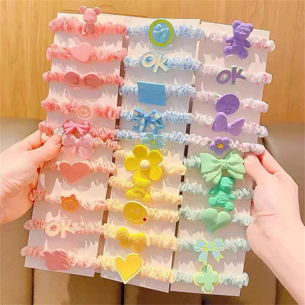 

5 Pcs/Set Cute Cartoon Children Girls Hair Bands Sweet Bow Flower Bear Heart Baby Rubber Hair Ties Kids Scrunchies Jewelry
