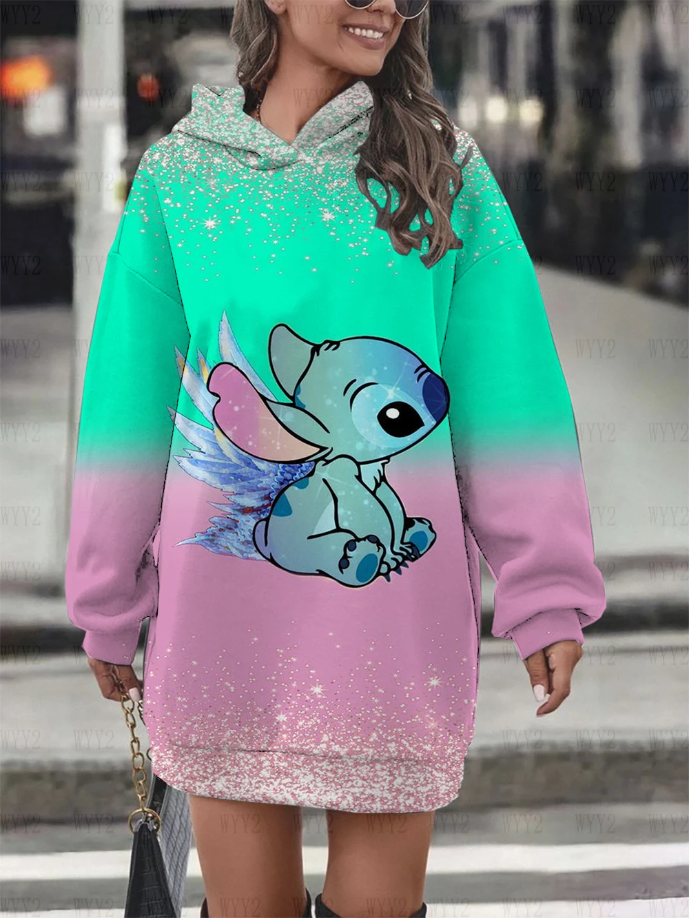 Hoodie impresso Disney Stitch para mulheres, moletom, tops, moda, novo