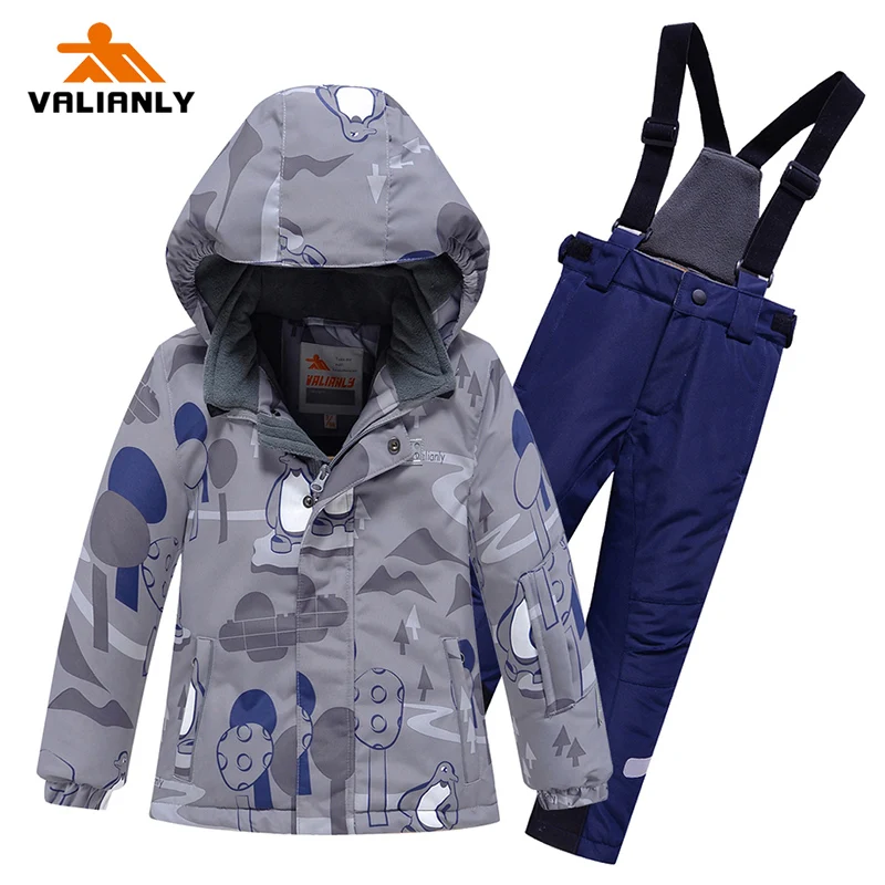 

VALIANLY Kids Ski Suit Boys Ski Jacket + Strap Pants Winter Children Snowsuit Ski Sets Outdoor Waterproof Windproof Snowboard