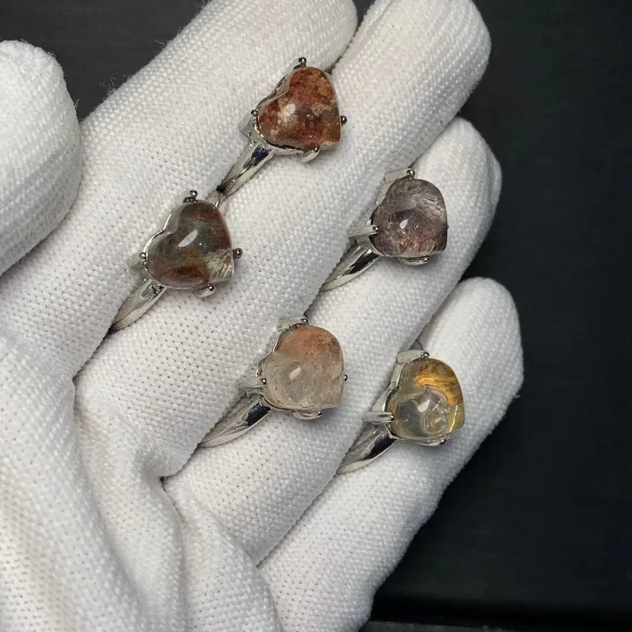 Natural Ghost Crystal Ring Stone Female Handmade Rings Jewelry for Women Gift Purple Flower