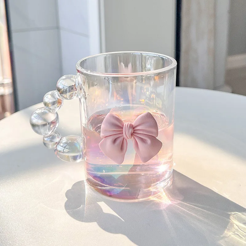 Creative Glass Cup Multi-Color Bubble Luxury Straw Cup Household Handgrip Home Office Drink Water Juice with Handle Mug
