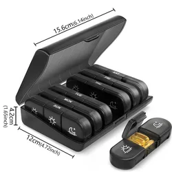 Compact Weekly Pill Organizer with 21 Compartments for Medications and Vitamins, Perfect for Travel and First Aid (Black)