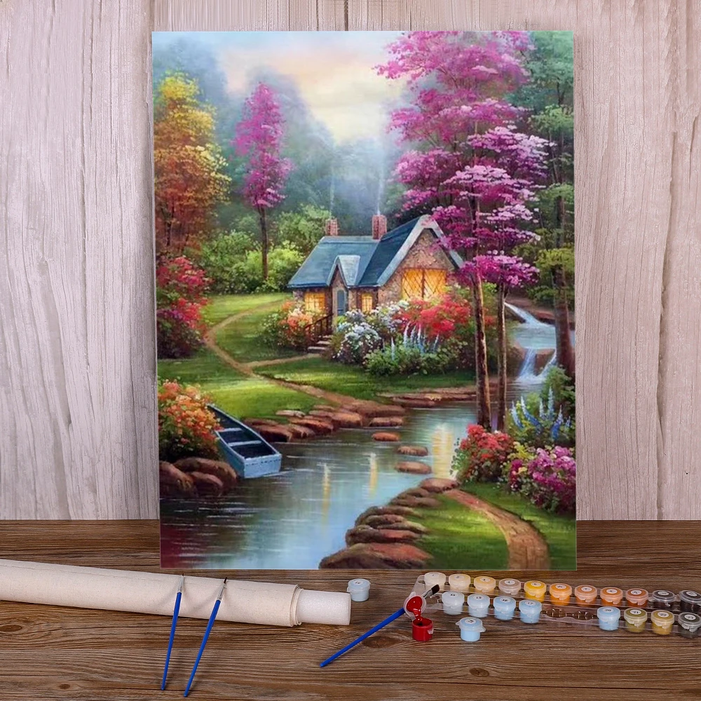 『滝』　オイルパステル画　B4サイズ 小さな滝の絵画,油絵,帆布の絵,大人の壁の芸術のための装飾的な