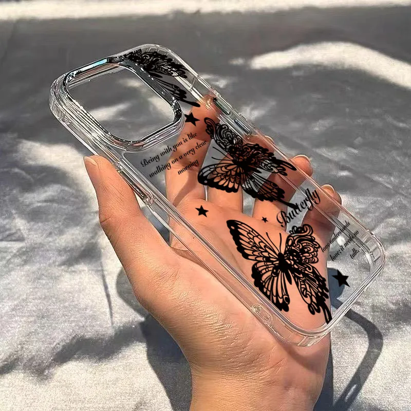 Black Butterfly Lens Frame Clear Phone Cover Case - Elegant Protective s