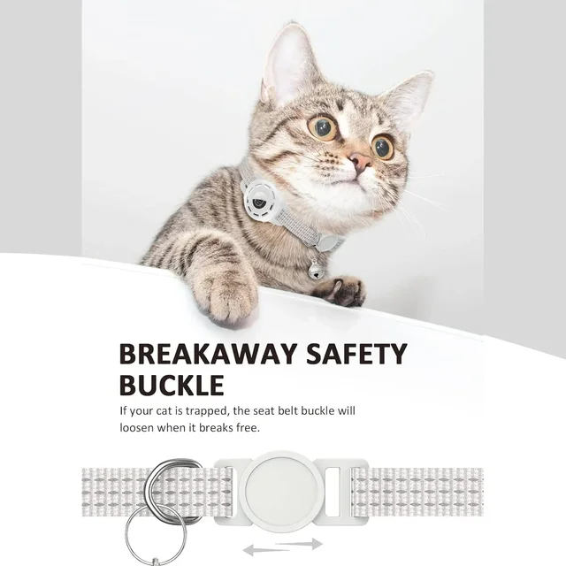 For Air Tag Pet Collar for cats dogs, Reflective Kitten Collar with Airtag Holder and Bell for Girl Boy Cat, Safe Breakaway 4