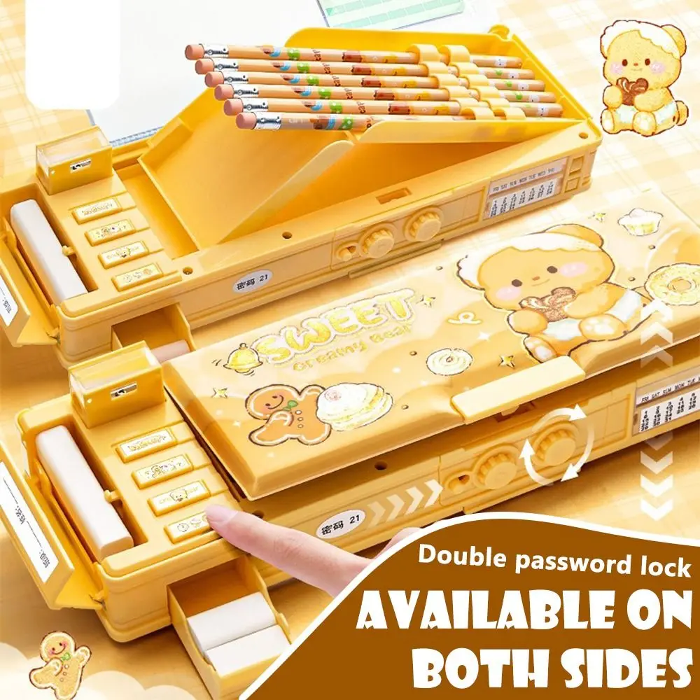 Pencil Cases Stationery Box Double Layer Pencil Case Large Capacity with Combination Lock Mechanical Pen Box Stationery Box Students